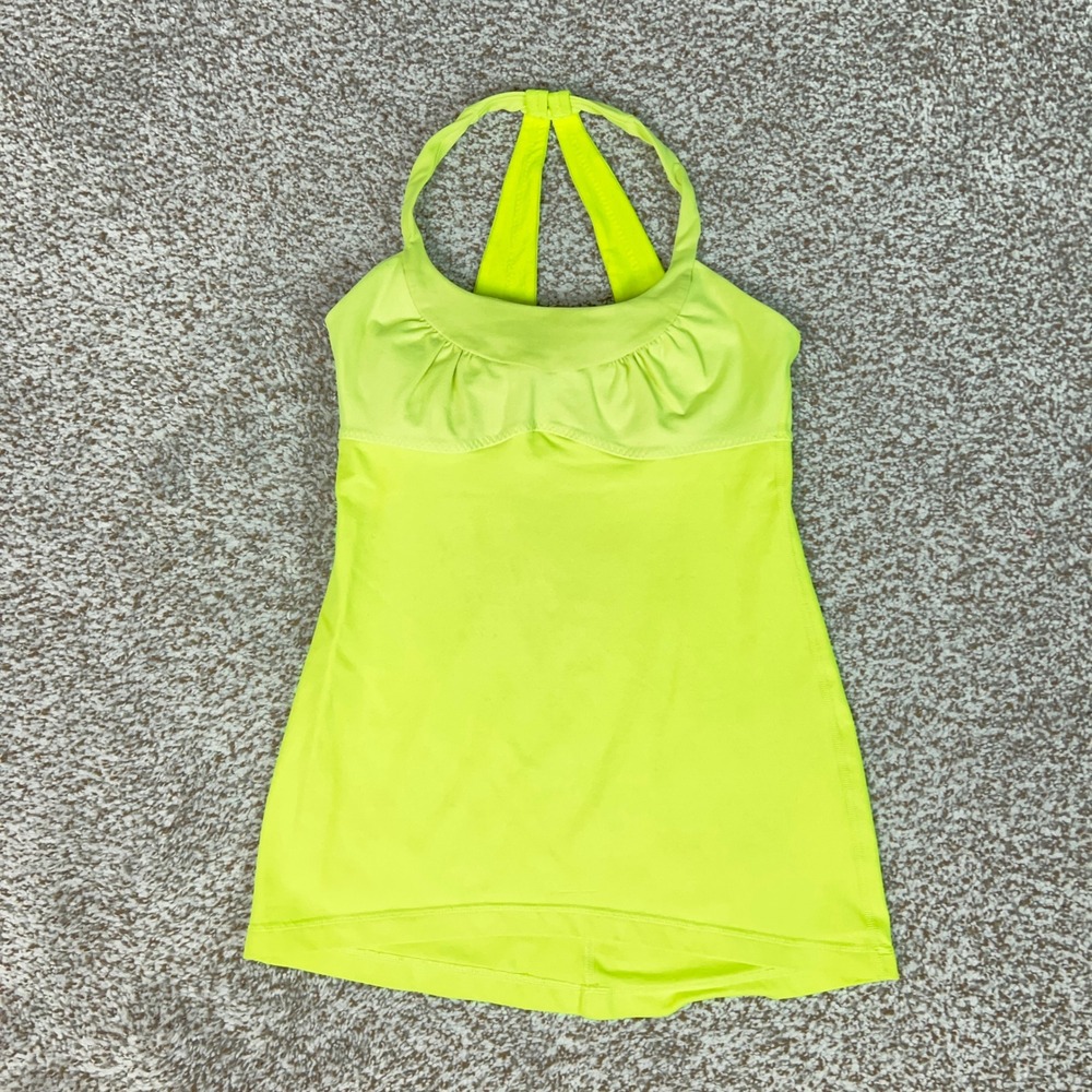 Lululemon Tank Top Women 6 Neon Yellow Gym Yoga Activewear Strappy Built in Bra